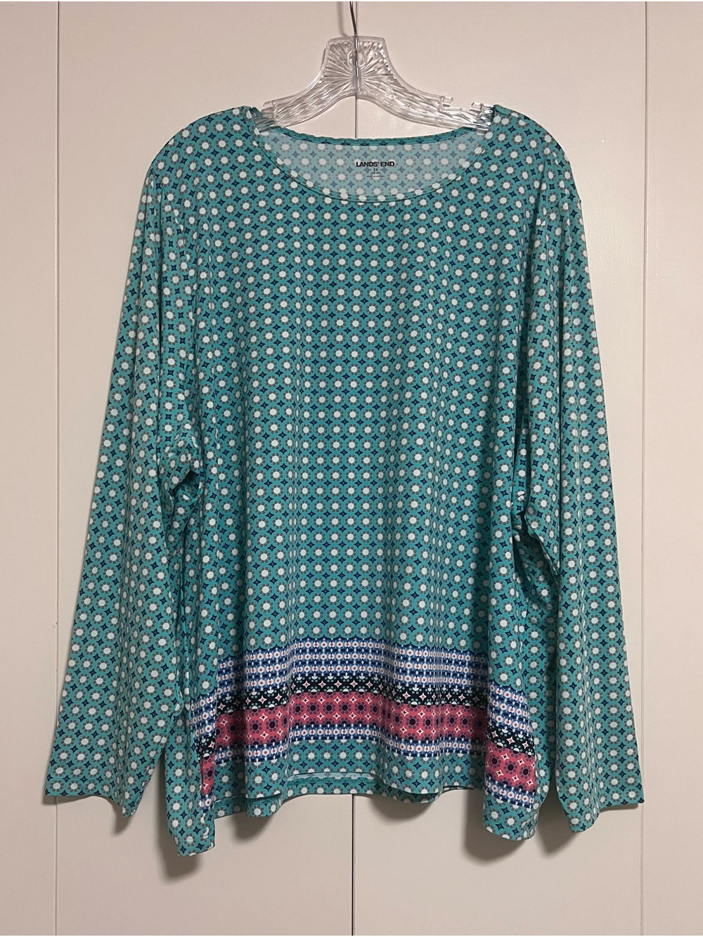 Lands' End Women’s Turquoise Print Long Sleeve Swim Top Rash Guard Sz 3X 24W-26W
